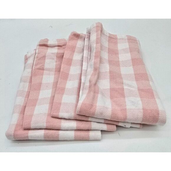 Set Of 4 Pink & White Checkered Cotton napkins - Picture 2 of 5